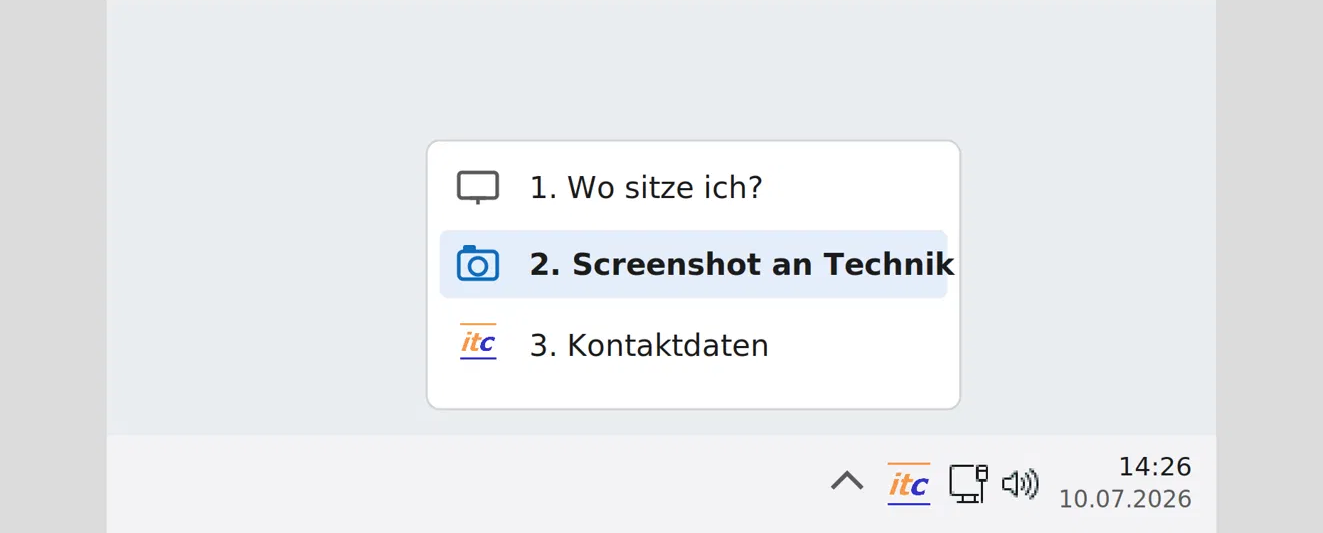 Menü des ITC-Symbols mit den drei Optionen